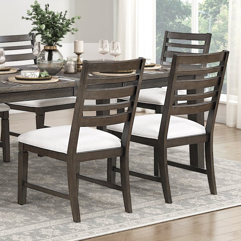 Dark Espresso Finish Dining Furniture Set Table with Extension Leaf Upholstered Bench Chairs - 7pc Set