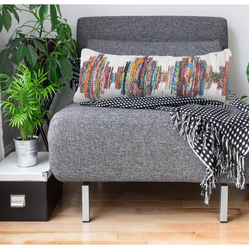 Sevita White and Multicolored Chindi Geometric Throw Pillow