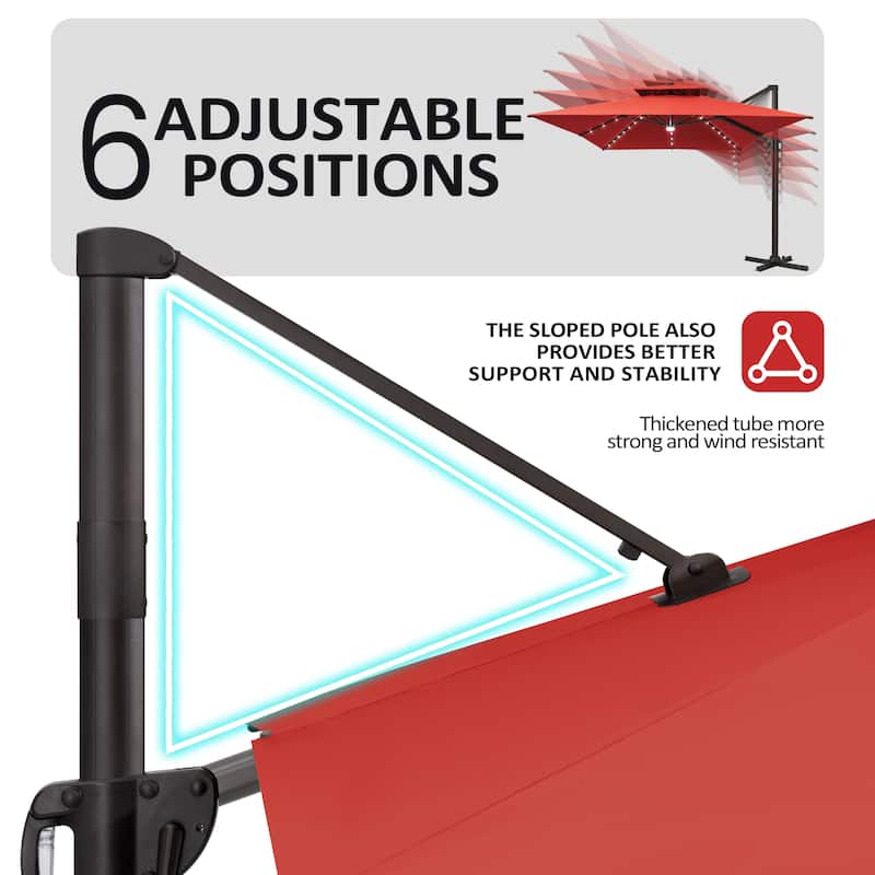 Pellebant Outdoor 10x13FT Patio Cantilever Umbrella Dual Top Lar Lighted with Wheel Base