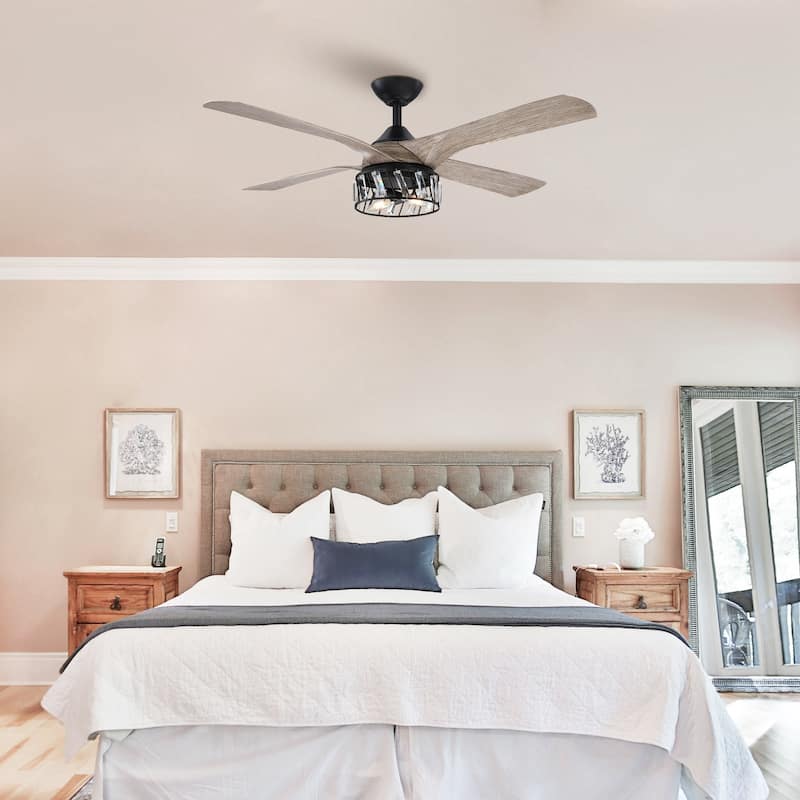 52" Farmhouse ABS 4-Blade Indoor Crystal Ceiling Fan with Remote