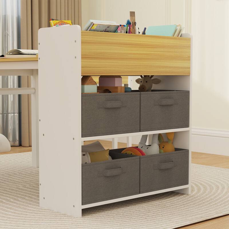 Qaba Kids Desk and Chair Set with Paper Roll, Kids Art Table and Chairs Set with Storage Shelves, Activity Craft Table