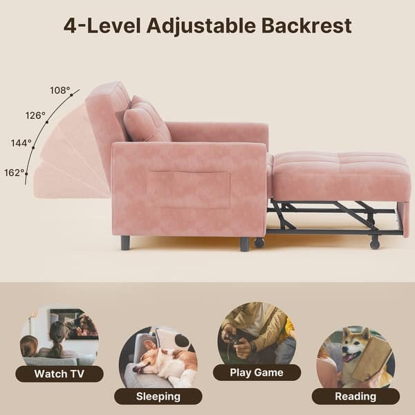 3-in-1 Adjustable Sleeper Sofa Bed, Modern Convertible Upholstered Lounge Chair Sofa