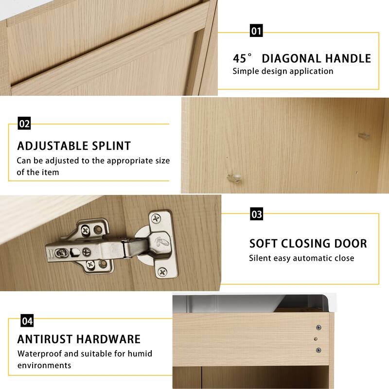 Bathroom Vanity with Resin Sink, Soft-Close Door Hinges, Adjustable Shelf, Scratch & Water-Resistant Melamine