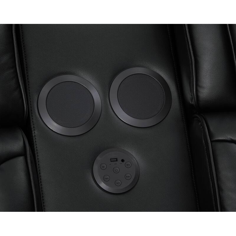 Jazz Leather Aire Pwr Reclining Sofa & Loveseat Set w/Pwr Headrest, BT Spkrs, LED, Wireless Chrg Drop Tbl, USB, Strg & Cuphldrs