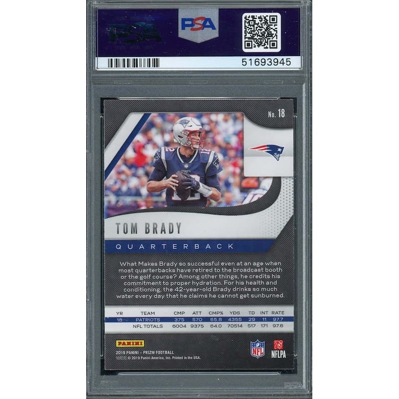 Tom Brady 2019 Panini Prizm Football Card #18 Graded PSA 9 MINT - 8'6" x 11'6"