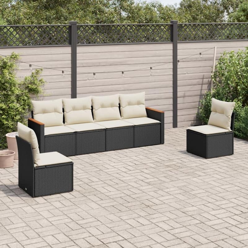 vidaXL Garden Sofa Set Black - Black and cream 6 Piece Without table