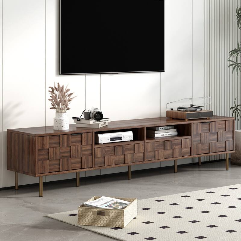 Rattan with Solid Wood Legs TV Stand for TVs up to 85 in - n/a