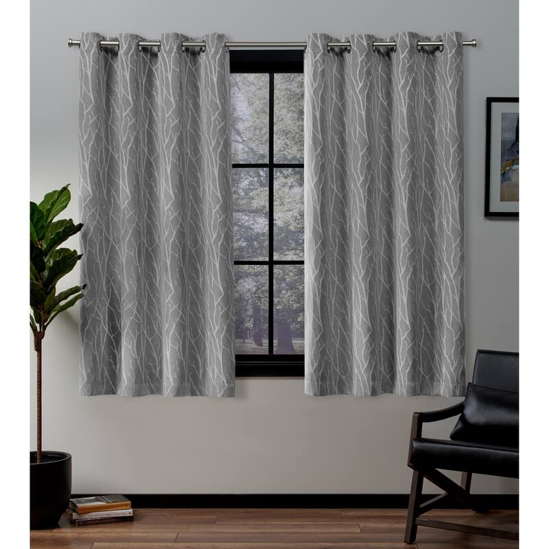 ATI Home Forest Hill Woven Room Darkening Blackout Grommet Top Curtain Panel Pair - 52X63 - Ash Grey