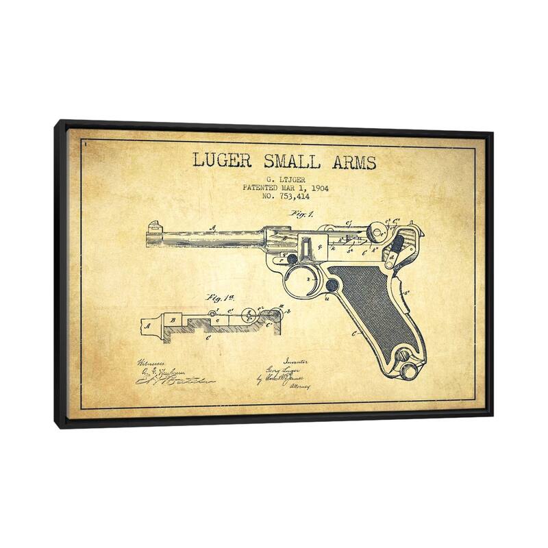 iCanvas quot Lugar Arms Vintage Patent Blueprint quot by Aged Pixel Framed
