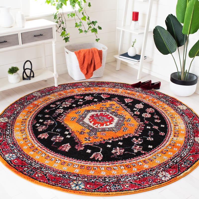 SAFAVIEH Vintage Hamadan Gertie Traditional Oriental Rug - 6'7" Round - Orange/Black