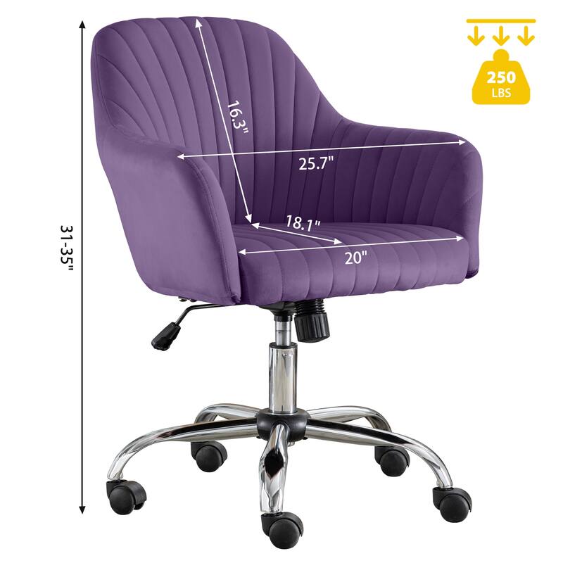 Modern Home Office Lounge Chair with Velvet Fabric Adjustable Height Metal Base and Casters, for Office
