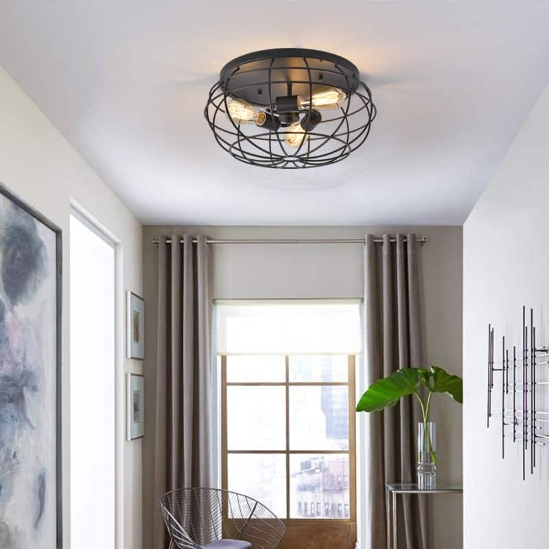 Industrial 3 Light Ceiling Flush Mount Light Brushed Bronze