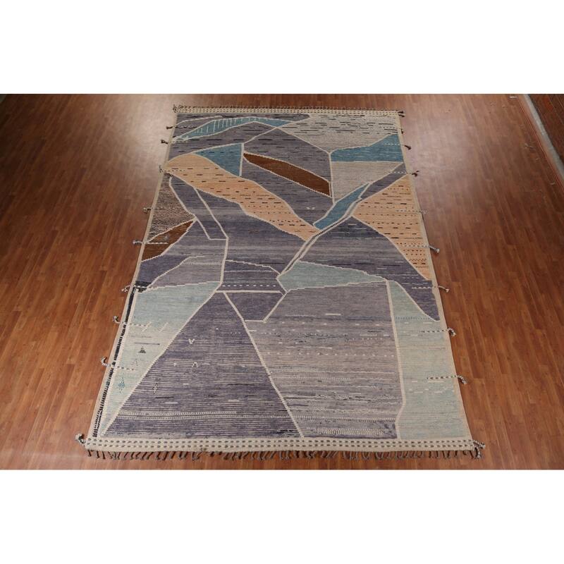 Abstract Moroccan Oriental Large Area Rug Handmade Wool Carpet - 9'10"x 14'7"