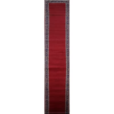 Hand Knotted Oriental 100% Wool Carpet Traditional Solid Red Kashan Runner Rug - 32' 7'' X 3' 3''