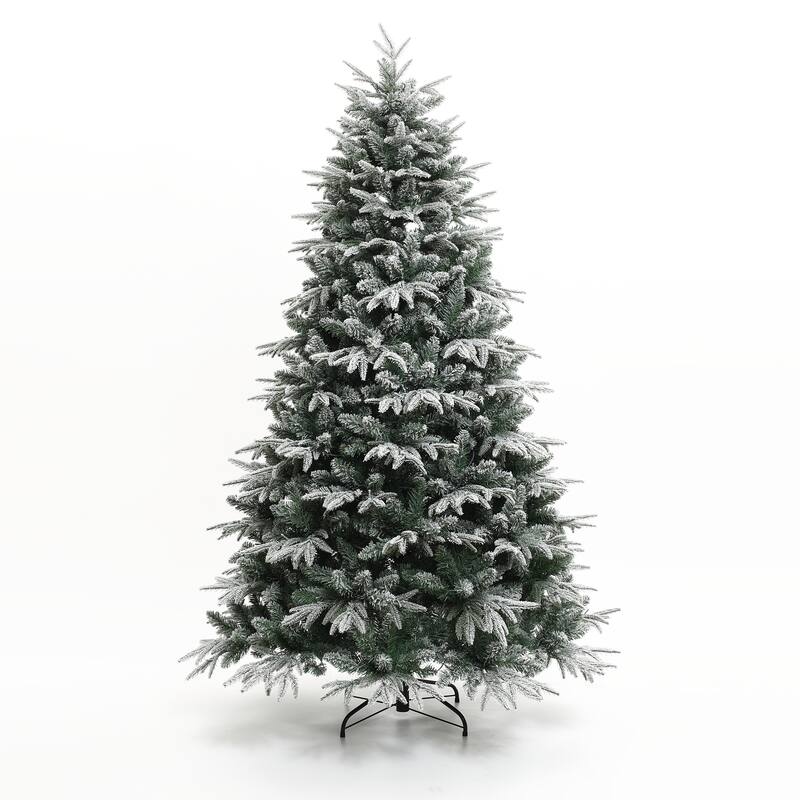 7Ft Pre-Lit Hinged Snow Flocked Fraser Fir Full Artificial Christmas Tree - 84" H x 47.2" Diameter