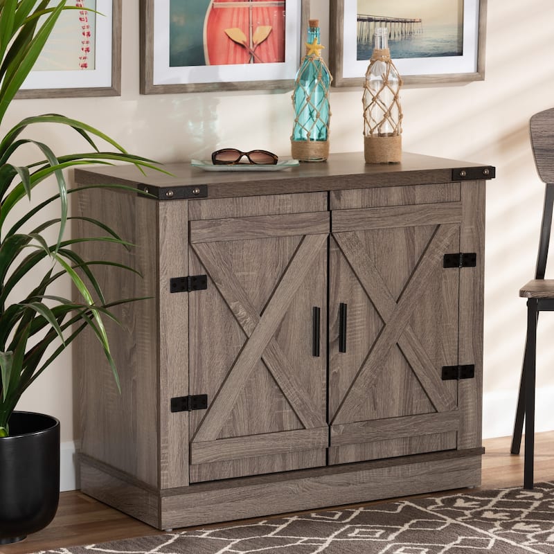 Wayne Oak Brown Finished Wood 2-Door Shoe Storage Cabinet