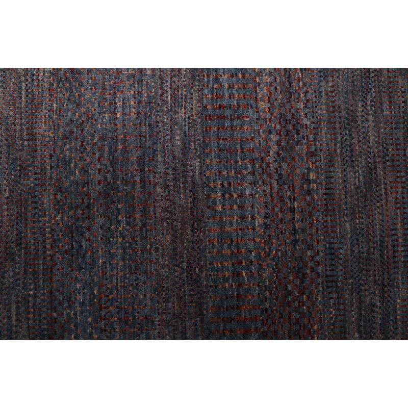 ECARPETGALLERY Hand-knotted Finest Silk Shadow Dark Blue Wool Rug - 2'7 x 12'2