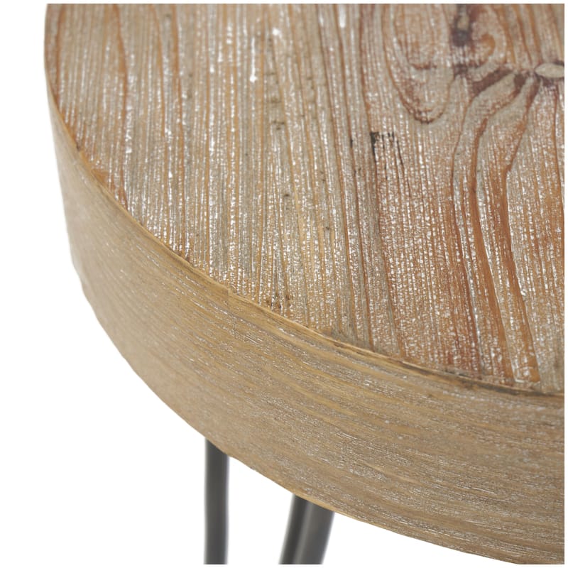 Wooden Round Accent Table with Black Metal Hairpin Legs - Brown - Roche River Decor