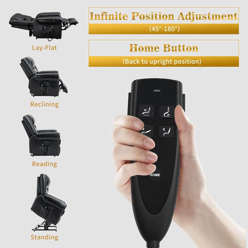 Dual Motor Genuine Leather Lift Recliners, Massage & Heat, USB Ports