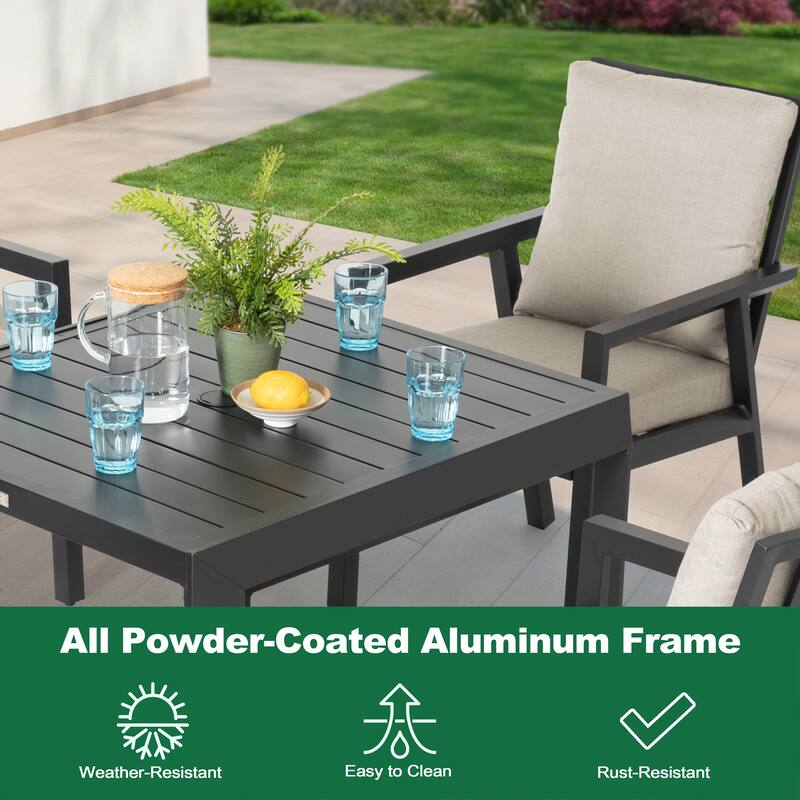 Outdoor 5-Piece Aluminum Dining Set with Soft Gray Cushions