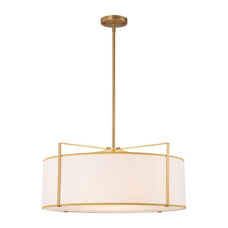 Mid-Century 4-Light White Fabric Drum Lantern Chandelier Ambient Light