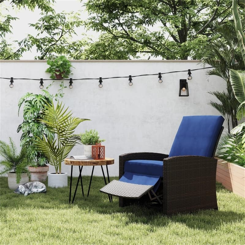 Handwoven PE Rattan Patio Recliner Chair with Swivel and Comfortable Removable Cushion - 28.75" L x 37.5" W x 37" H