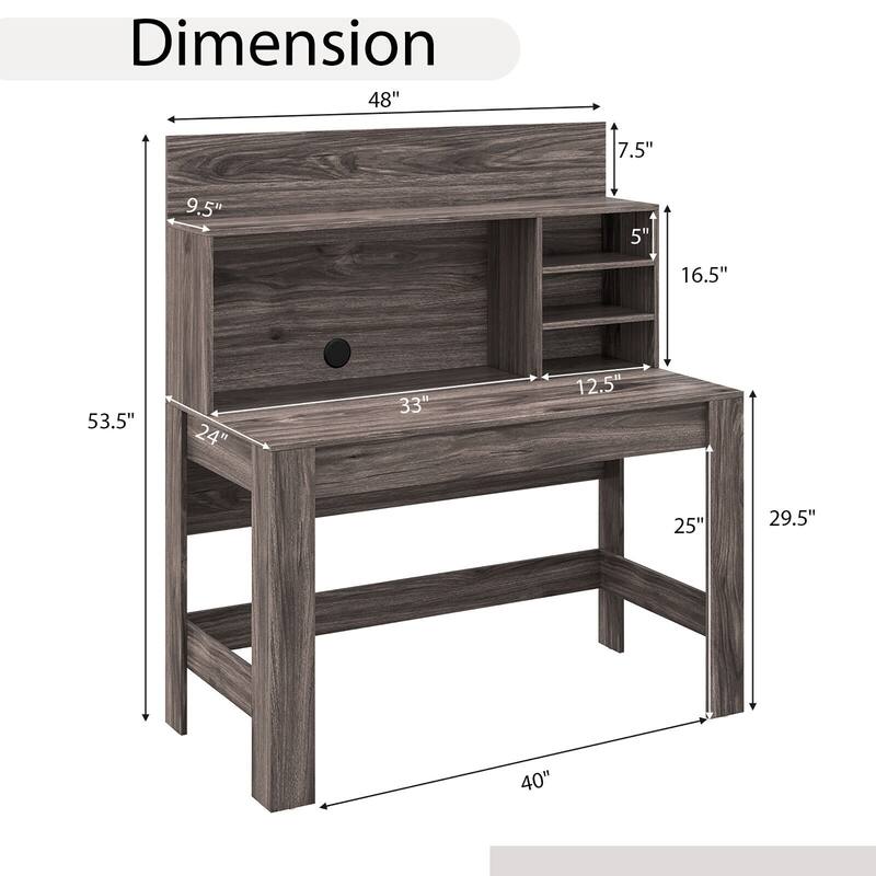 Gymax Home Office Computer Desk Study Table Writing Workstation Hutch