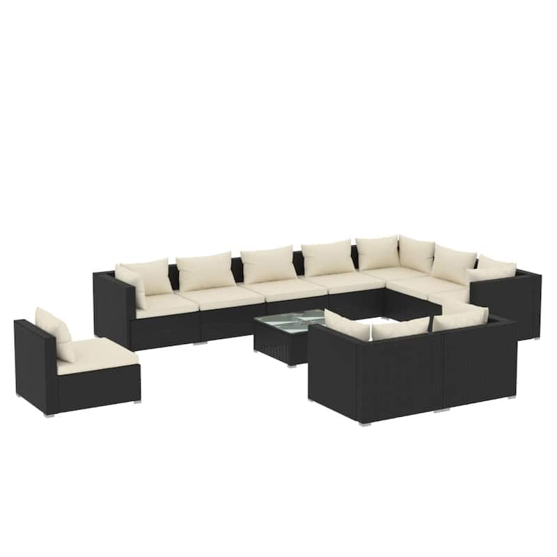 vidaXL Patio Lounge Set Outdoor Sectional Sofa Set Table Garden Poly Rattan - 27.6" x 27.6" x 23.8"