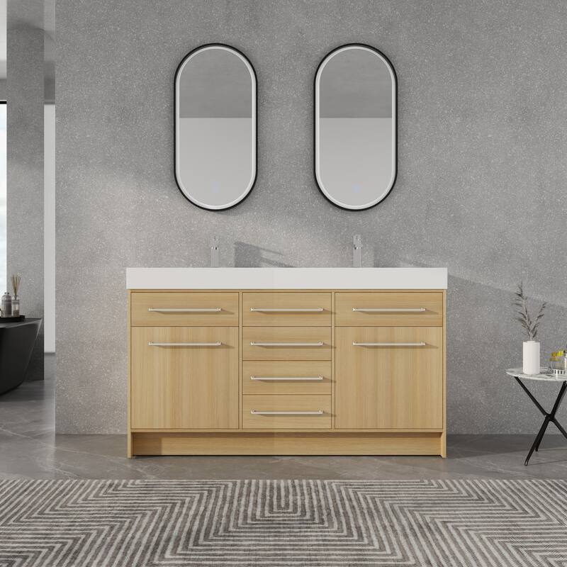 Beingnext 48"/60" Bathroom Vanity with Sink, Freestanding Bathroom Vanity with 6 Drawers and 2 Doors - 59.06''W x 19.69''D x 35.06''H