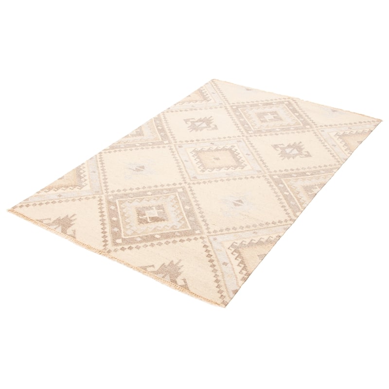 ECARPETGALLERY Flat-Weave Ankara FW Cream Wool Kilim - 5'1 x 8'0