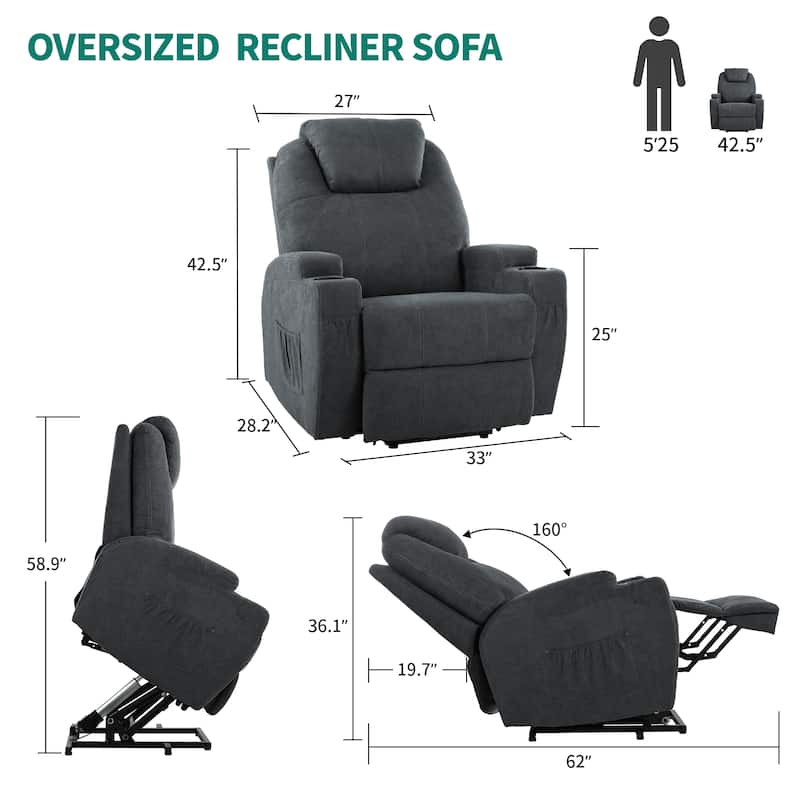 Modern PU Power Lift Recliner Sofa with Massage Chair