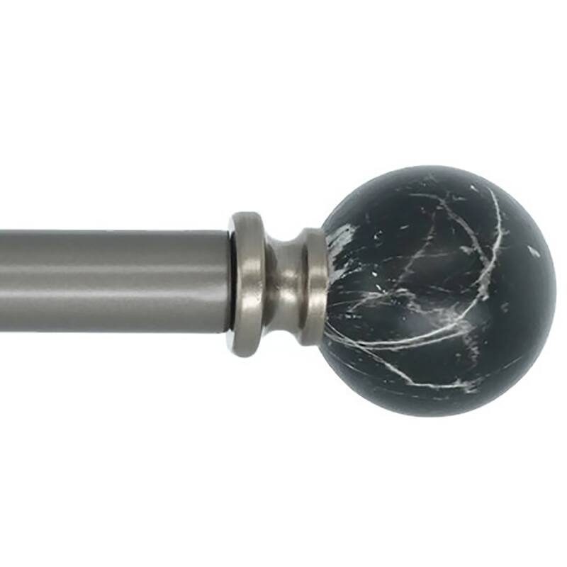 Meriville 1-Inch Diameter Single Window Treatment Curtain Rod, Black Marble Ball - GunMetal - 48"-84"