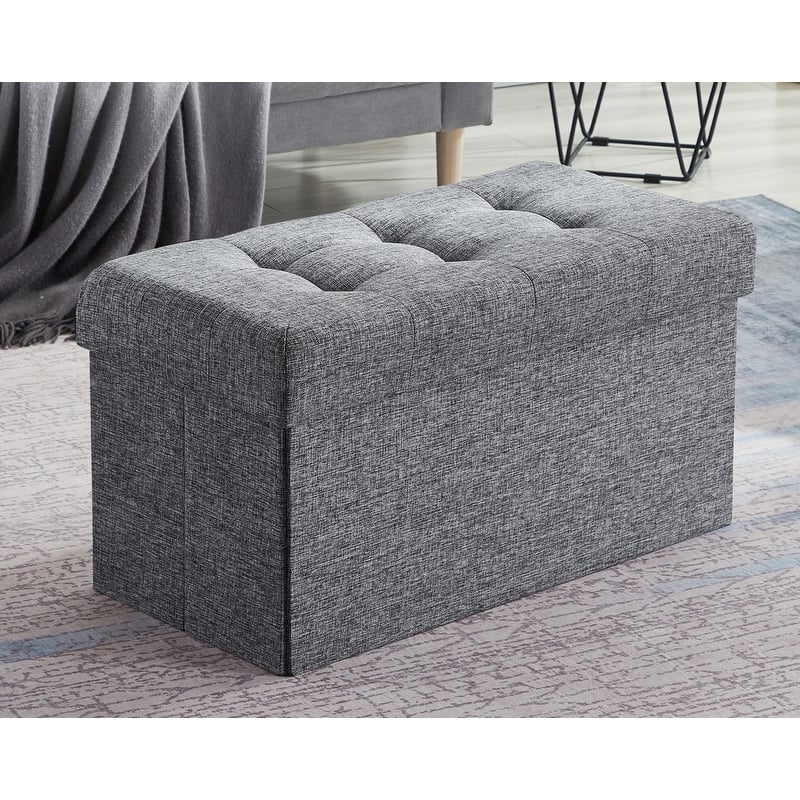 30 Inch Linen Foldable Bench Storage Ottoman - Grey