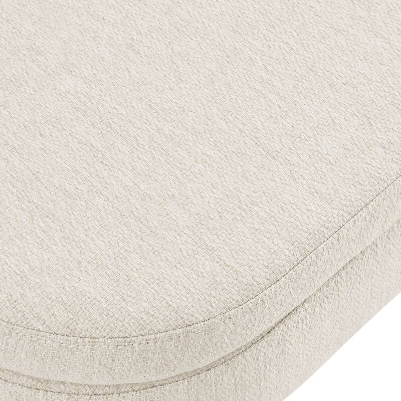 Storage Bench Modern Linen Fabric Ottoman Footstool with Solid Wood Legs Oval Storage Entry Bench Seat for Living Room Bedroom