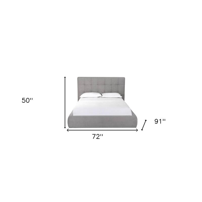 HomeRoots Gray Tufted Linen Blend Upholstered Queen Bed Frame