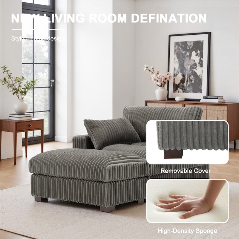 Modren Plush Upholstered Coner Chair and Ottoman Set