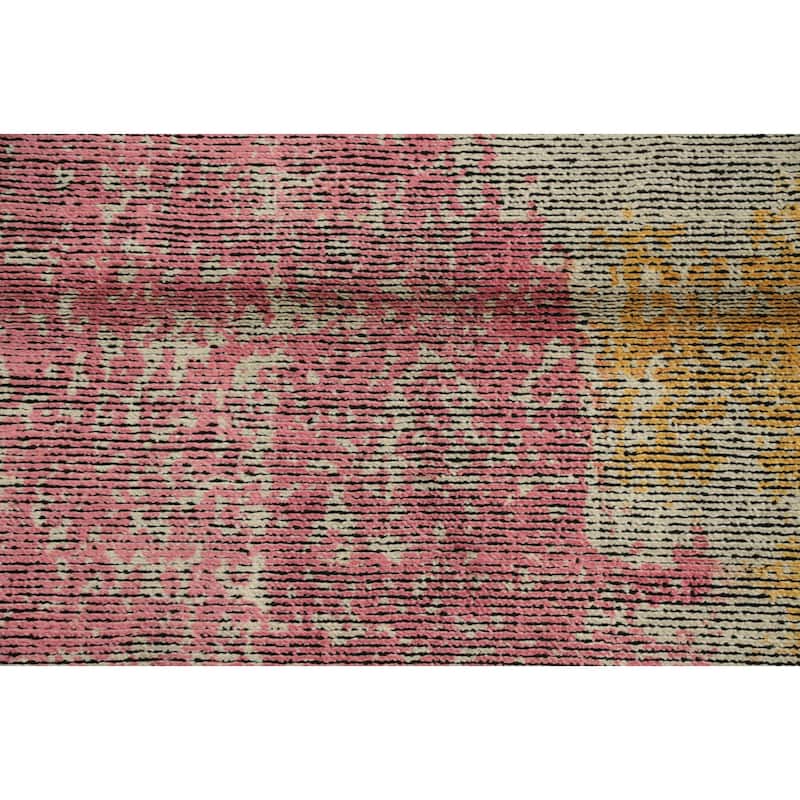 Hand Knotted Oriental Viscose Silk Carpet Modern Abstract Multi-Colored Abstract Runner Rug - 8' 5'' X 2' 10''