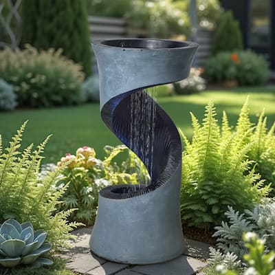 Vbal Spiral Outdoor Fountain in Resin and Fiberglass with LED Light, Pump, and Weather-Resistant Design