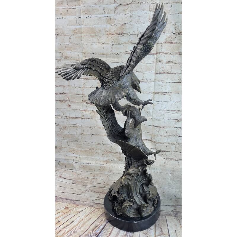 Fighting Eagles Birds Bronze Statue Sculpture Figure Signed Original Marble Base