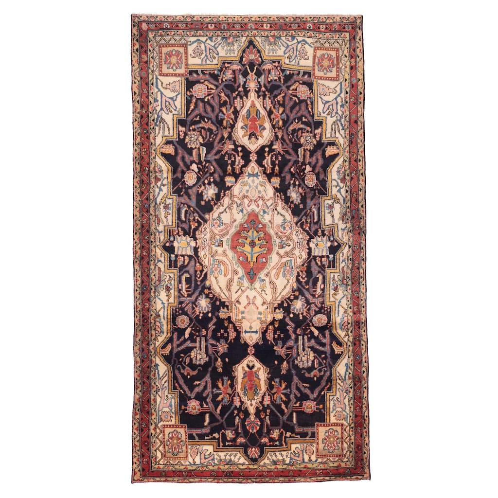 ECARPETGALLERY Hand-knotted Anatolian Vintage Dark Navy Wool Rug - 5'1 x 10'7