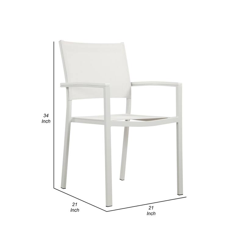 Fifi 21 Inch Set of 6 Dining Chairs, Aluminum Frames, Pure White Fabric