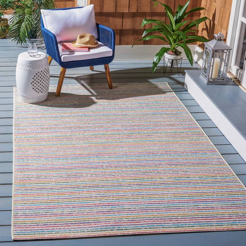 SAFAVIEH Summer Willemien Boho Indoor/ Outdoor Waterproof Patio Backyard Rug - 5'3" x 7'6" - Ivory/Blue