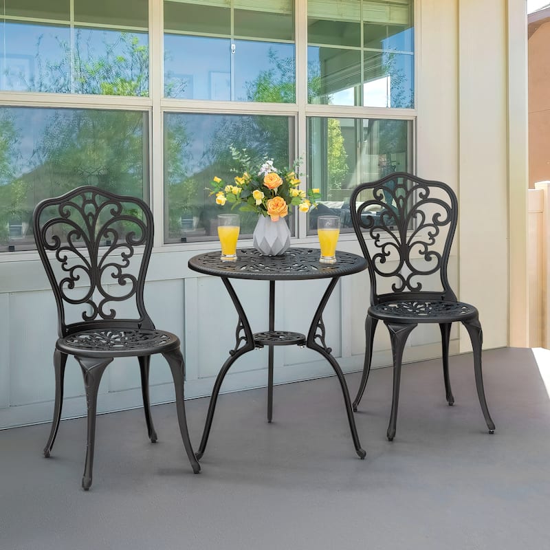 3-Piece Outdoor Bistro Set,Cast Aluminum Patio Set with Umbrella Hole
