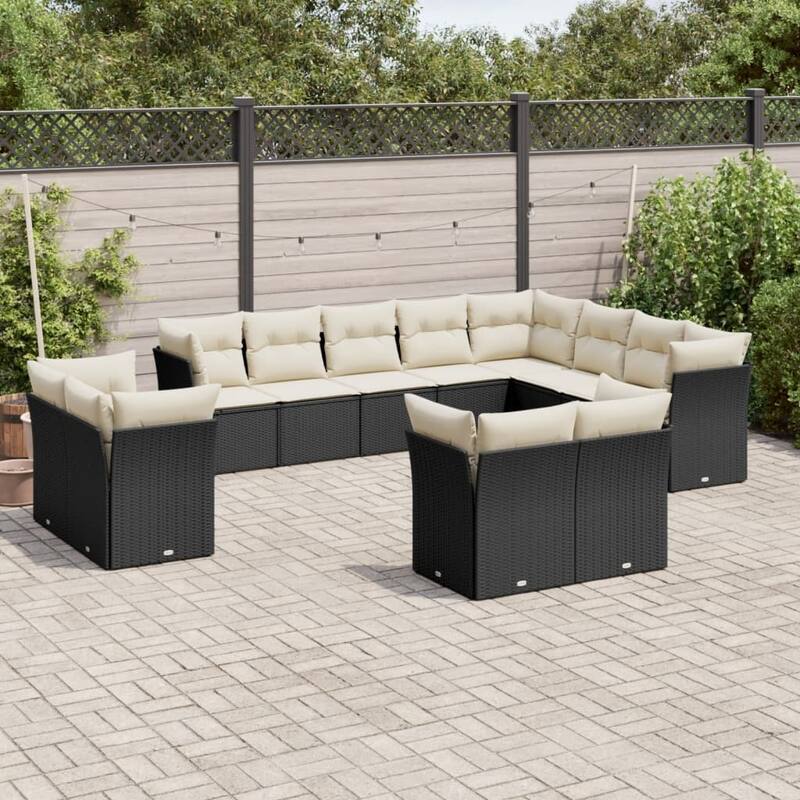 vidaXL Garden Sofa Set Black - Black and cream Large Without table