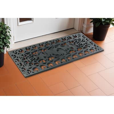 HomeRoots 9" X 30" Black Rubber Dog Outdoor Door Mat - 9' X '30