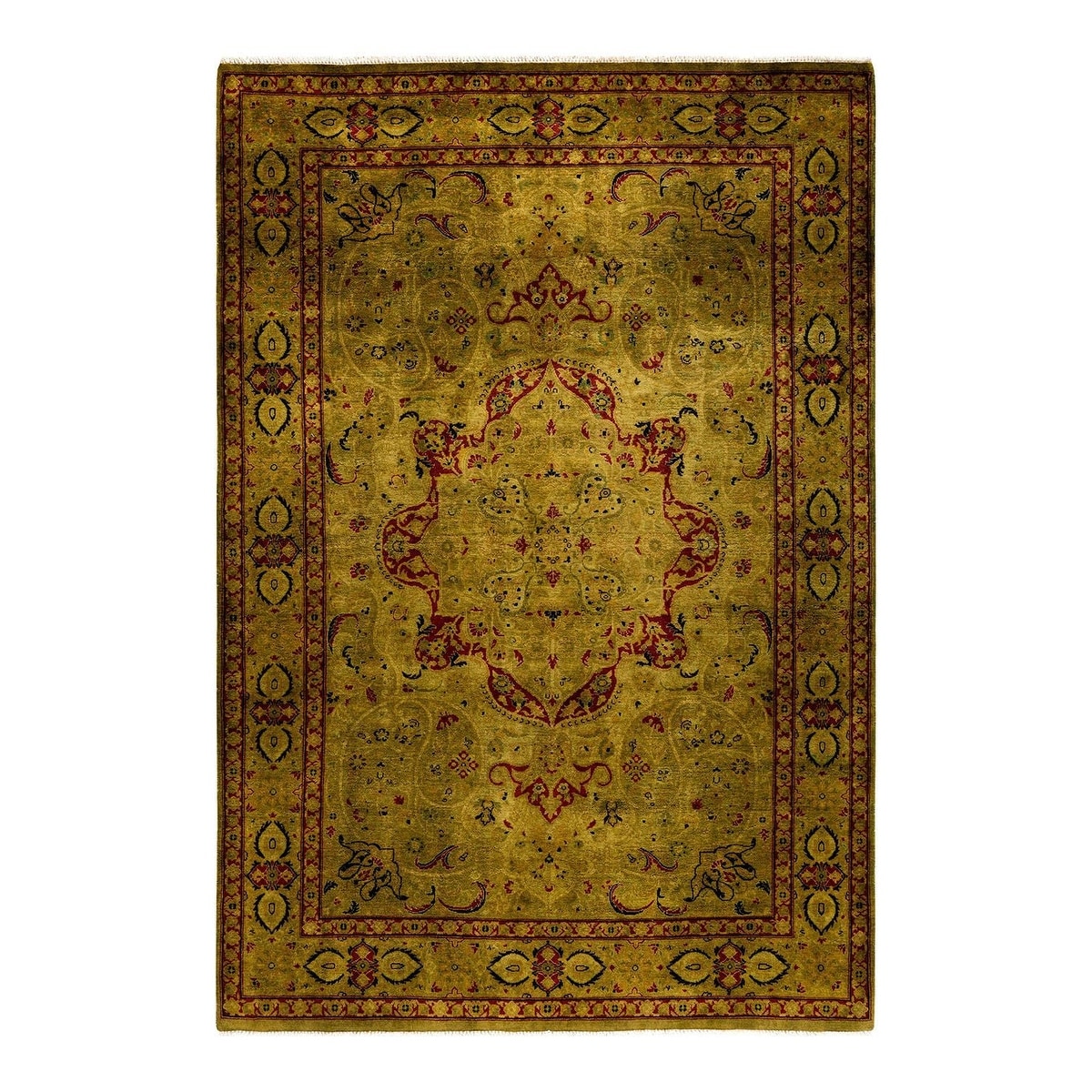 Overton Hand Knotted Wool Vintage Inspired Modern Contemporary Overdyed Gold Area Rug - 4' 2" x 6' 1"