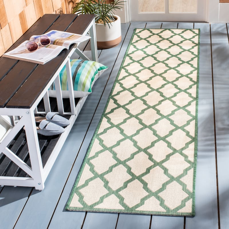 SAFAVIEH Beach House Petrona Indoor/ Outdoor Waterproof Patio Backyard Rug - 2'2" x 8' Runner - Cream/Green