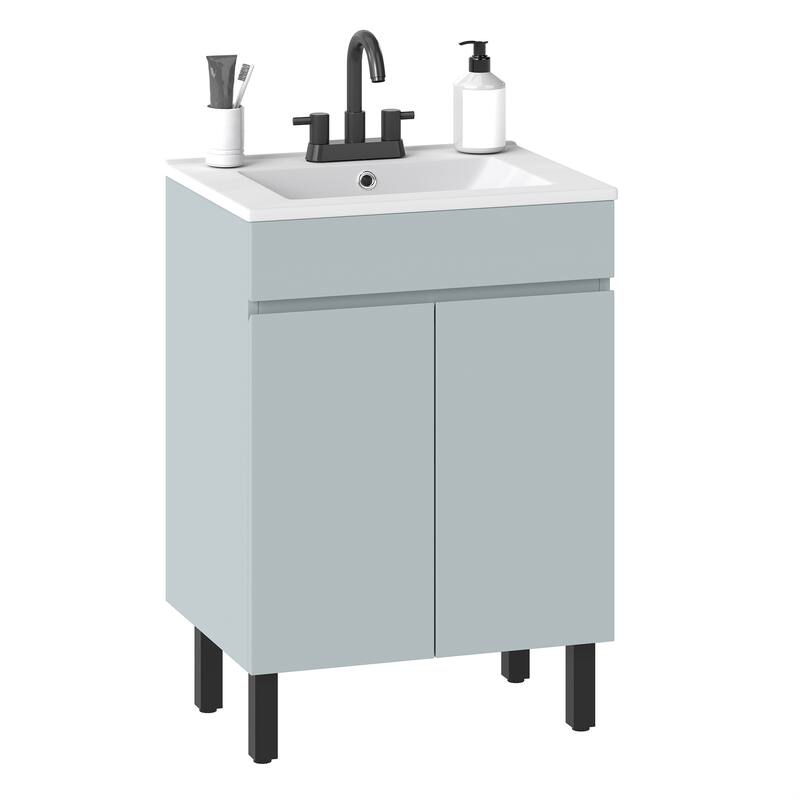 Moasis 24 Inch Bathroom Vanity with Sink, Freestanding Bathroom Cabinet Vanity with 1 Soft Closing Cabinet