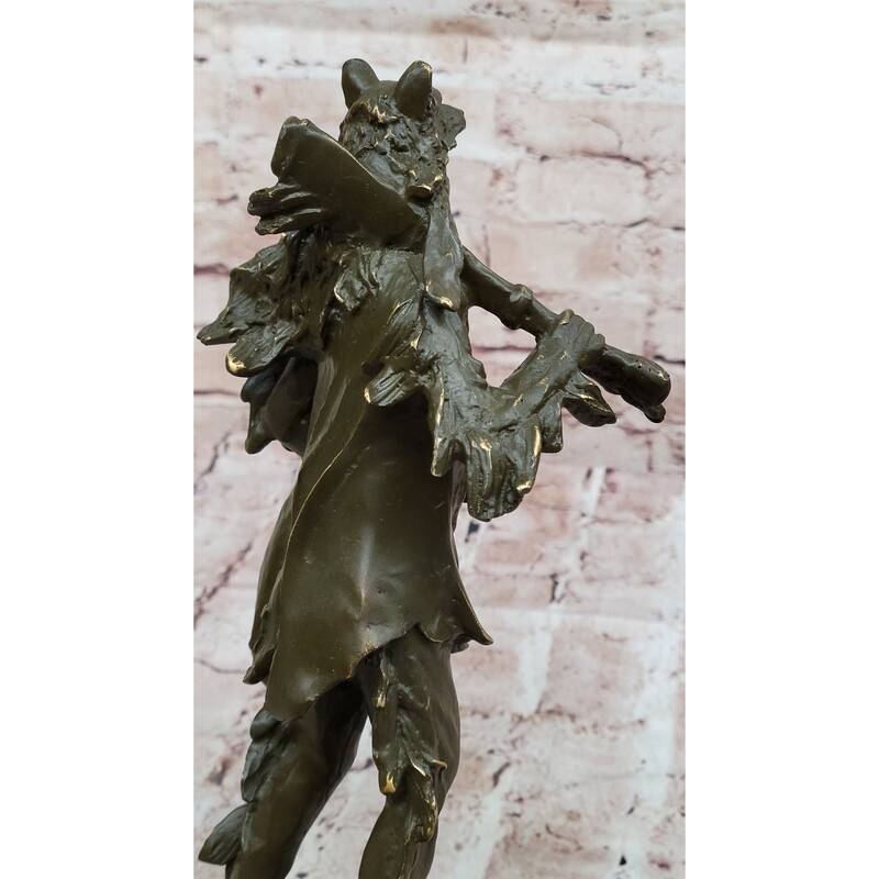 Bronze Native American Warrior Sculpture With Imitative Wolf Headdress