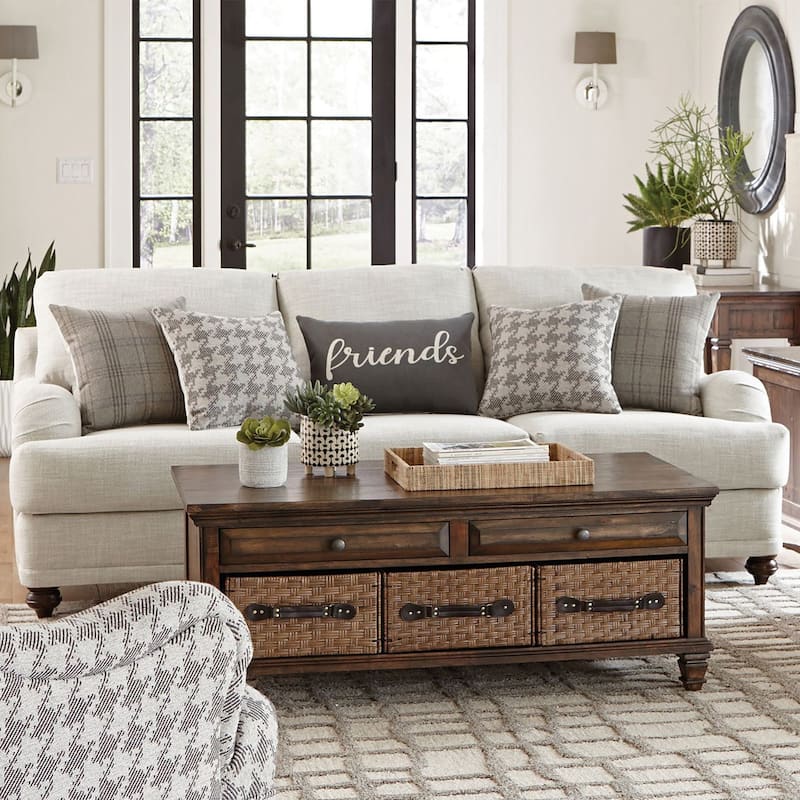 Linen-Like Fabric Sofa with Recessed Arms